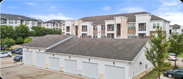 Newly built Class A apartment buildings with detached garages